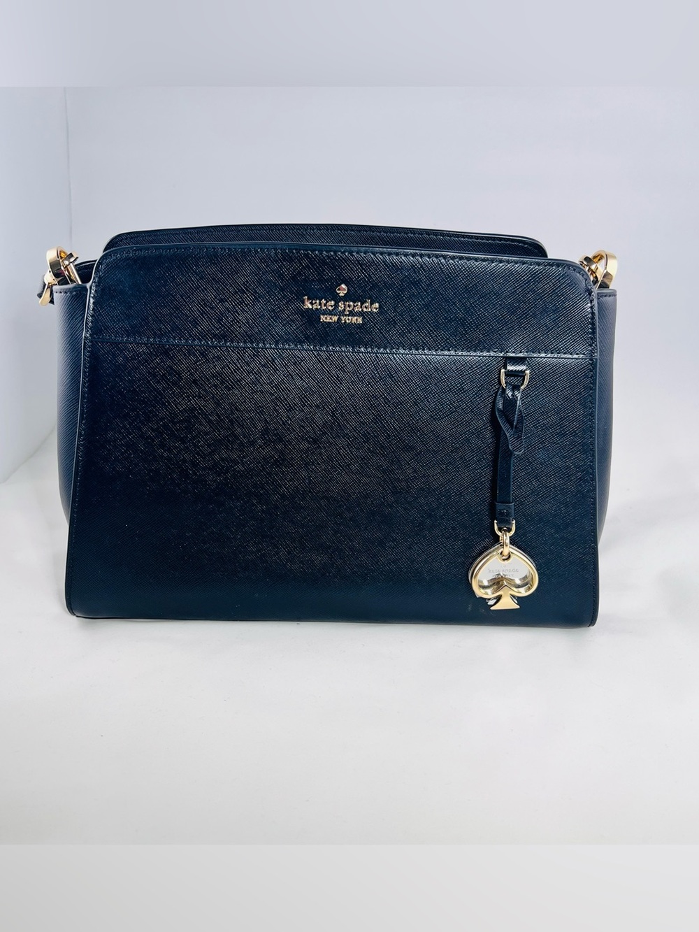 Kate Spade black small satchel shoulder strap, Gold Details